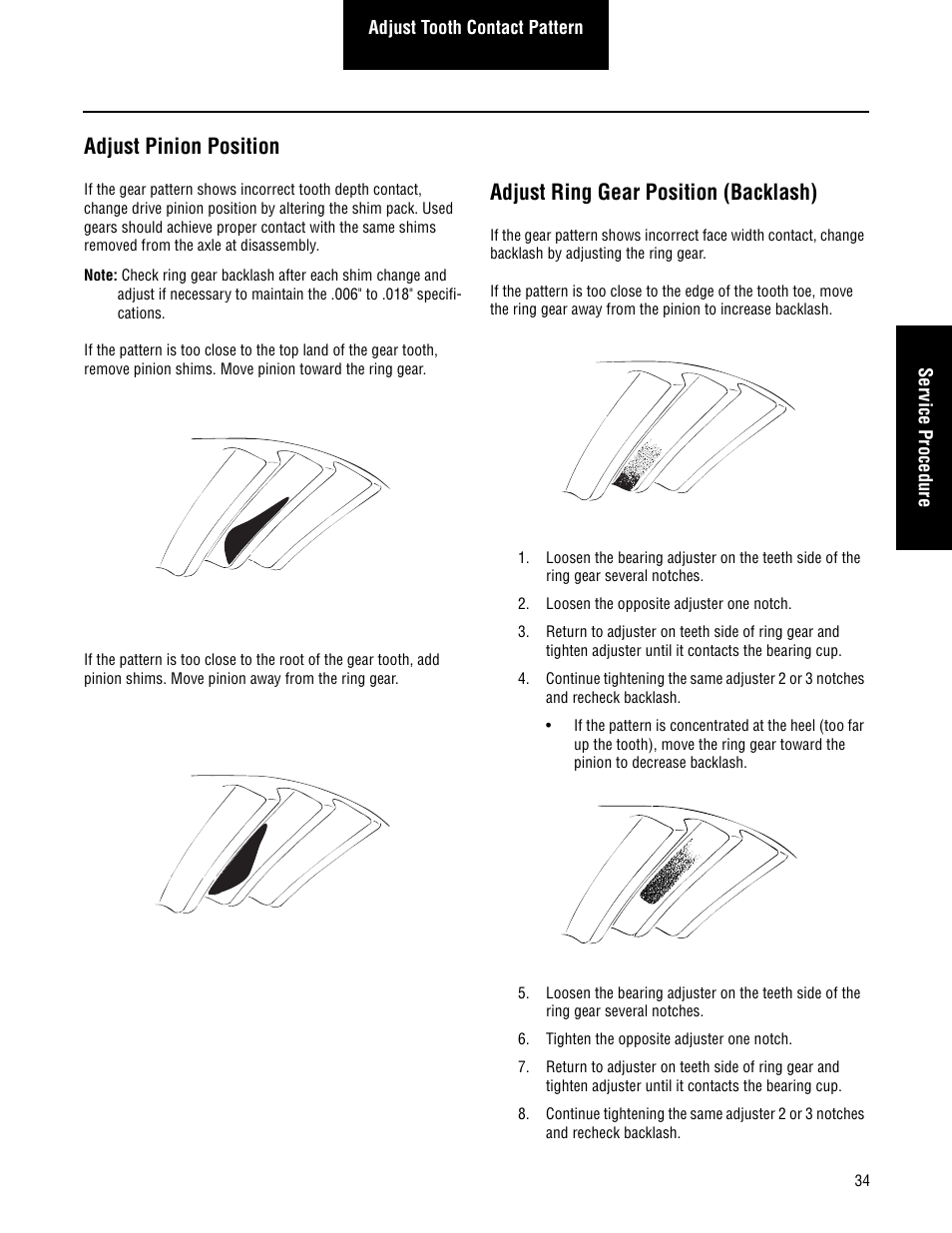 Adjust pinion position, Adjust ring gear position (backlash) | Spicer Single Drive Axles Service Manual: Single Reduction & Single Reduction with Differential Lock User Manual | Page 37 / 70