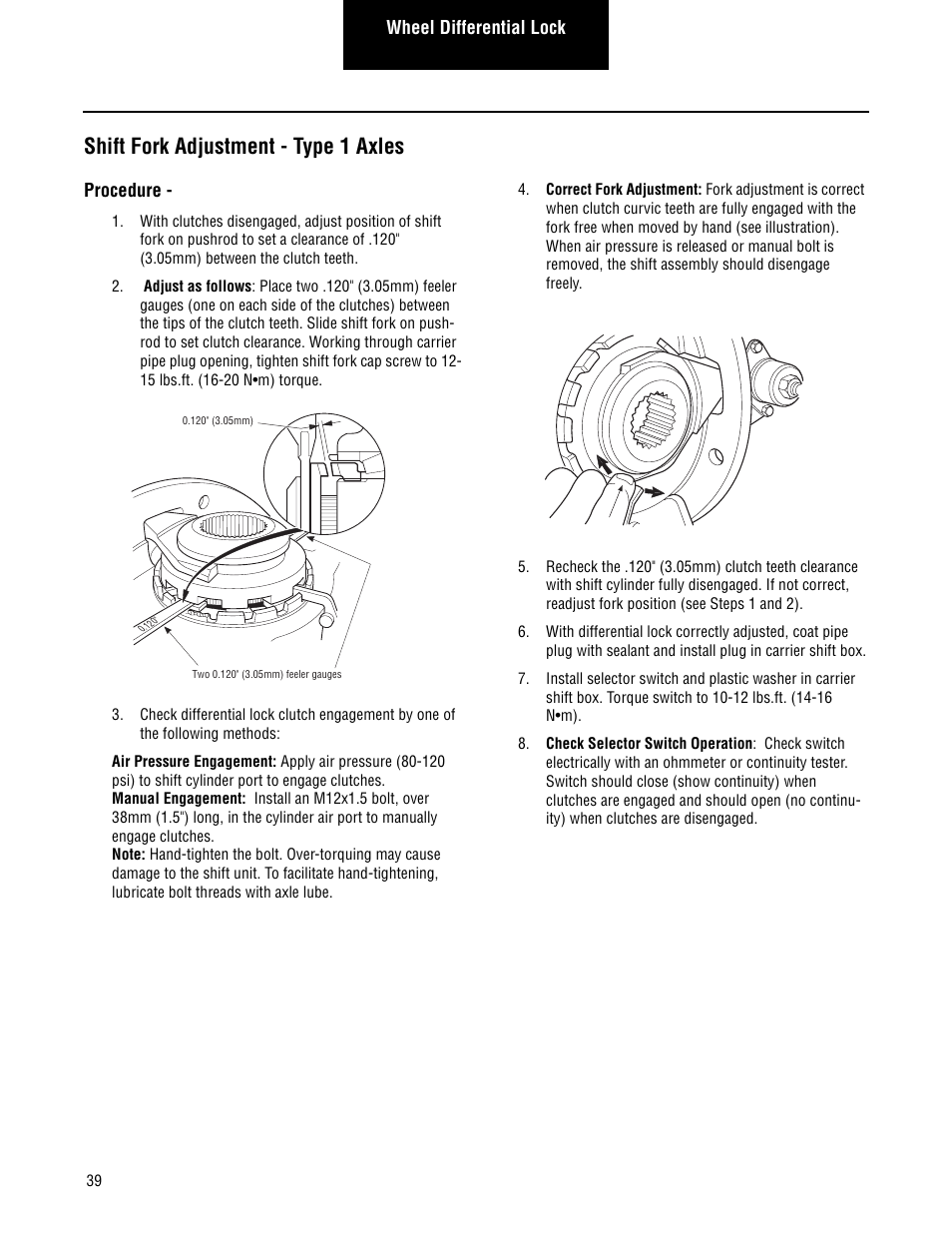 Shift fork adjustment - type 1 axles | Spicer Single Drive Axles Service Manual: Single Reduction & Single Reduction with Differential Lock User Manual | Page 42 / 70