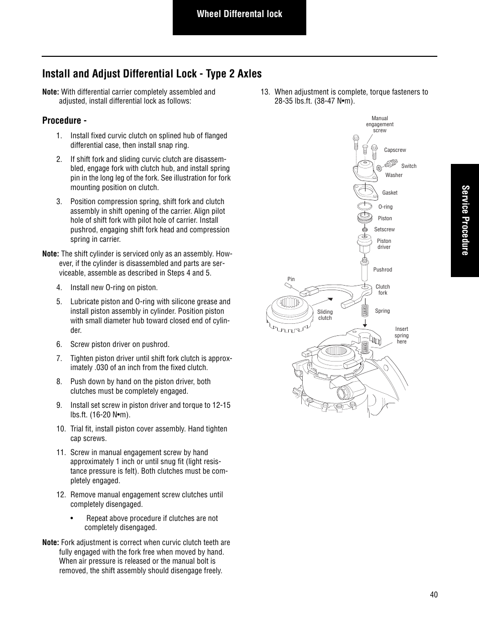 Wheel differental lock ser vice procedure, Procedure | Spicer Single Drive Axles Service Manual: Single Reduction & Single Reduction with Differential Lock User Manual | Page 43 / 70