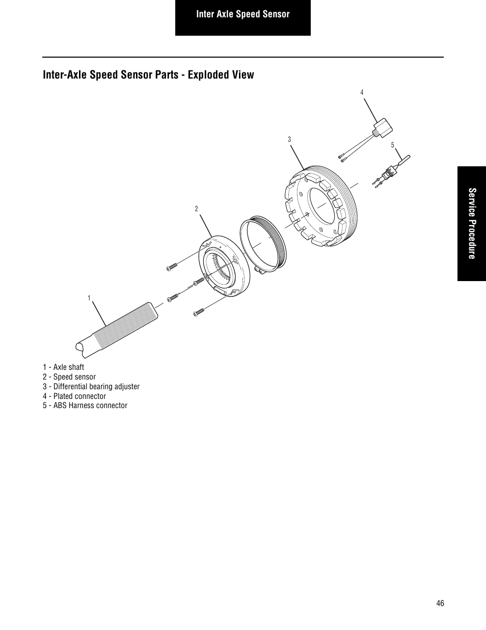 Inter-axle speed sensor parts - exploded view | Spicer Single Drive Axles Service Manual: Single Reduction & Single Reduction with Differential Lock User Manual | Page 49 / 70