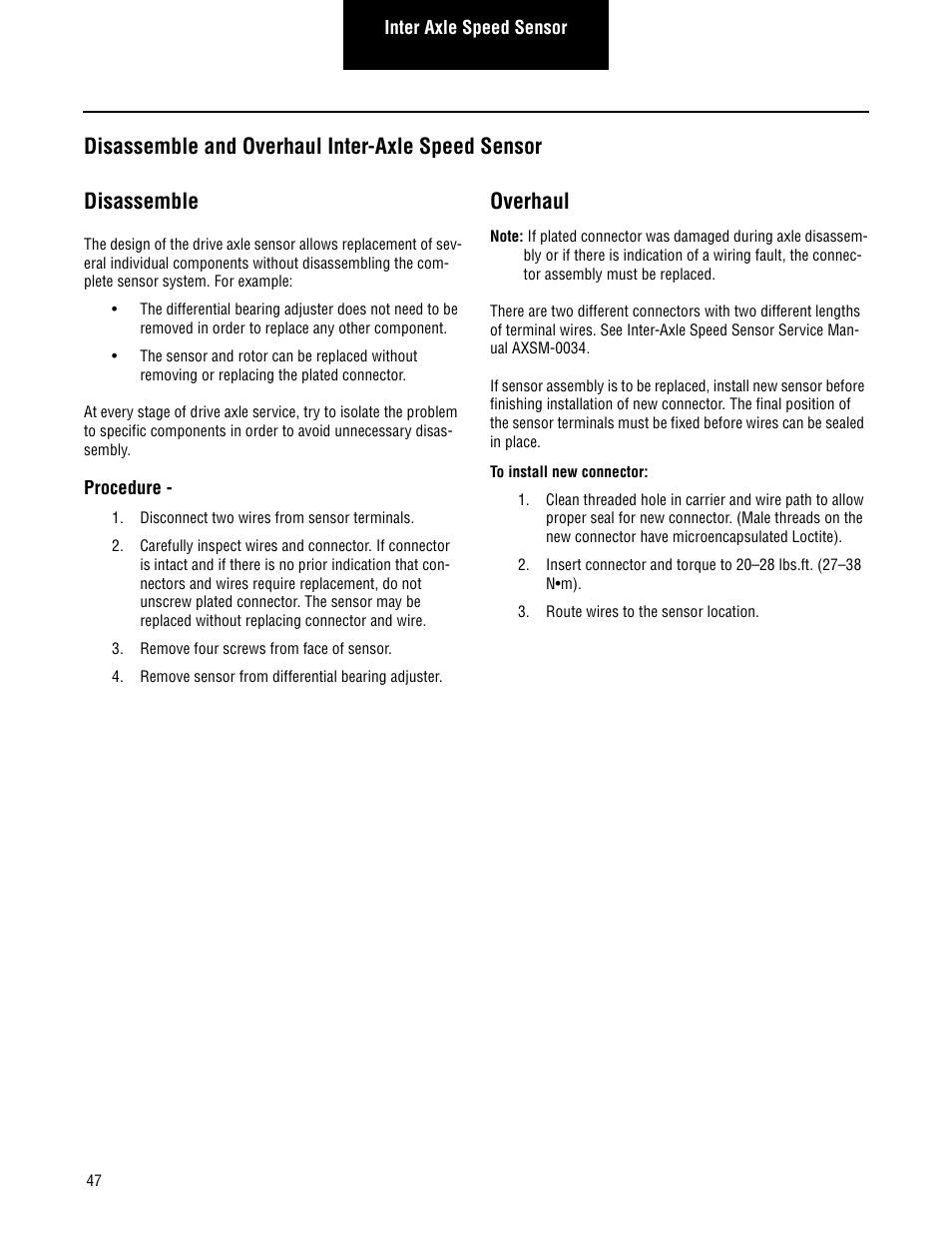 Disassemble and overhaul inter-axle speed sensor, Disassemble, Overhaul | Spicer Single Drive Axles Service Manual: Single Reduction & Single Reduction with Differential Lock User Manual | Page 50 / 70