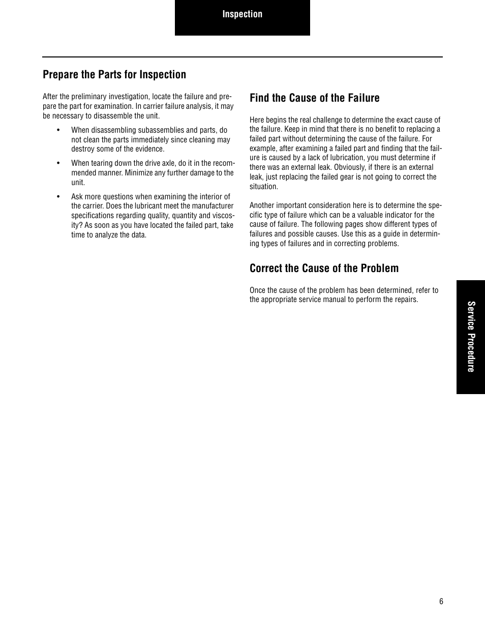 Prepare the parts for inspection, Find the cause of the failure, Correct the cause of the problem | Spicer Single Drive Axles Service Manual: Single Reduction & Single Reduction with Differential Lock User Manual | Page 9 / 70