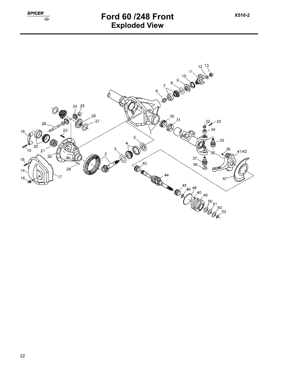 Exploded view | Spicer Ford Applications 1999-2011 Light Axle Parts User Manual | Page 22 / 89