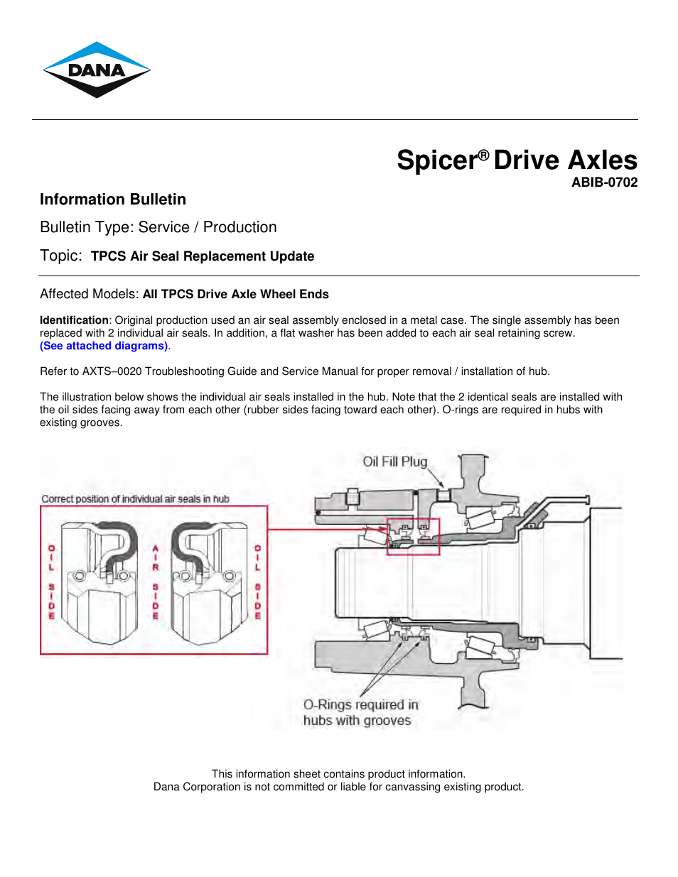Spicer TPCS Air Seal Replacement Update User Manual | 3 pages