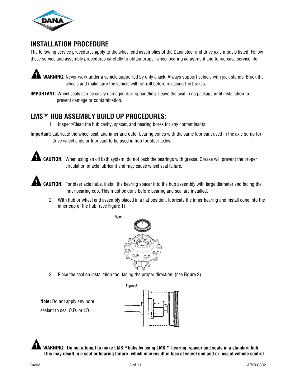 Installation procedure, Lms™ hub assembly build up procedures | Spicer Dana LMS Hub Assembly Procedure User Manual | Page 3 / 11