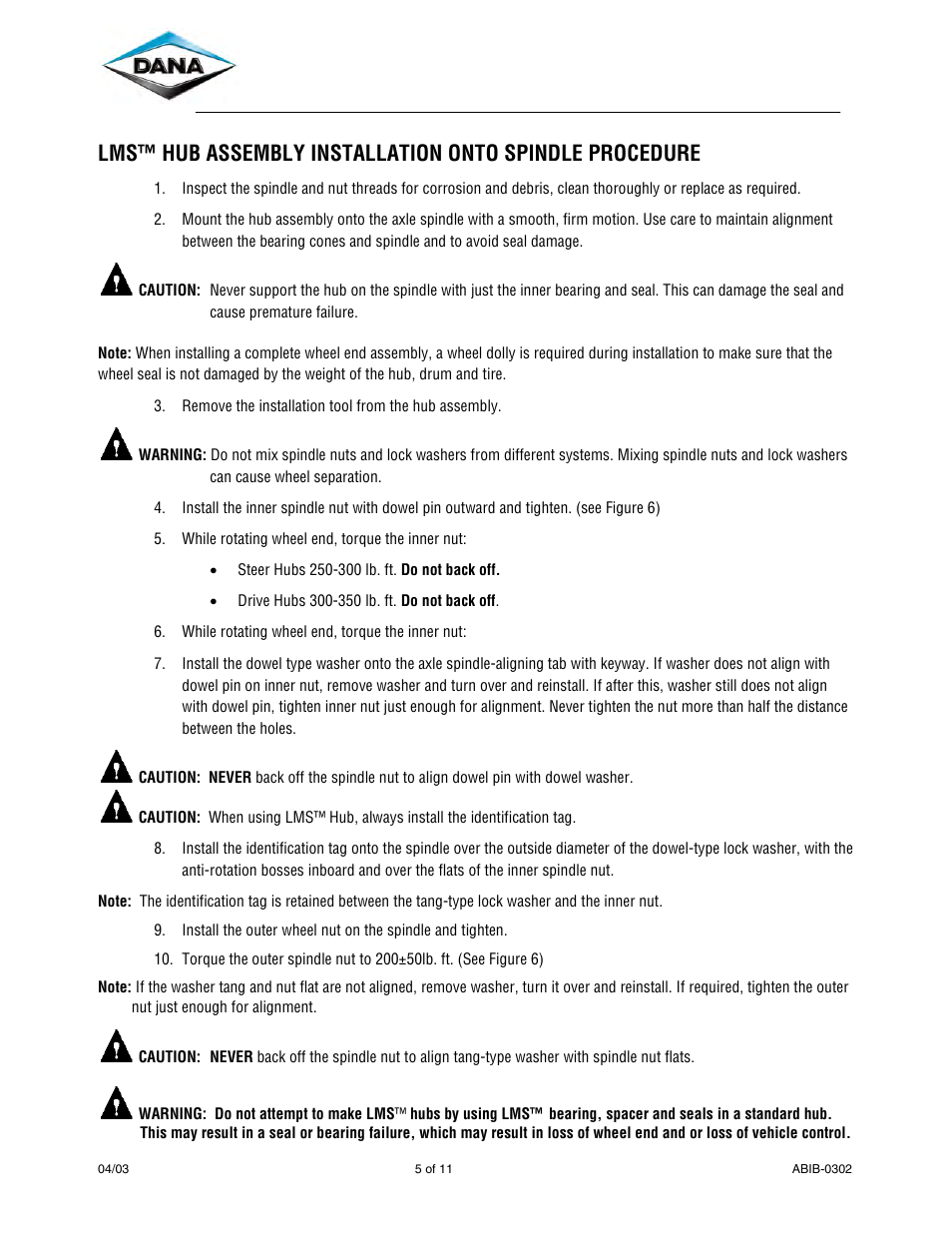 Spicer Dana LMS Hub Assembly Procedure User Manual | Page 5 / 11