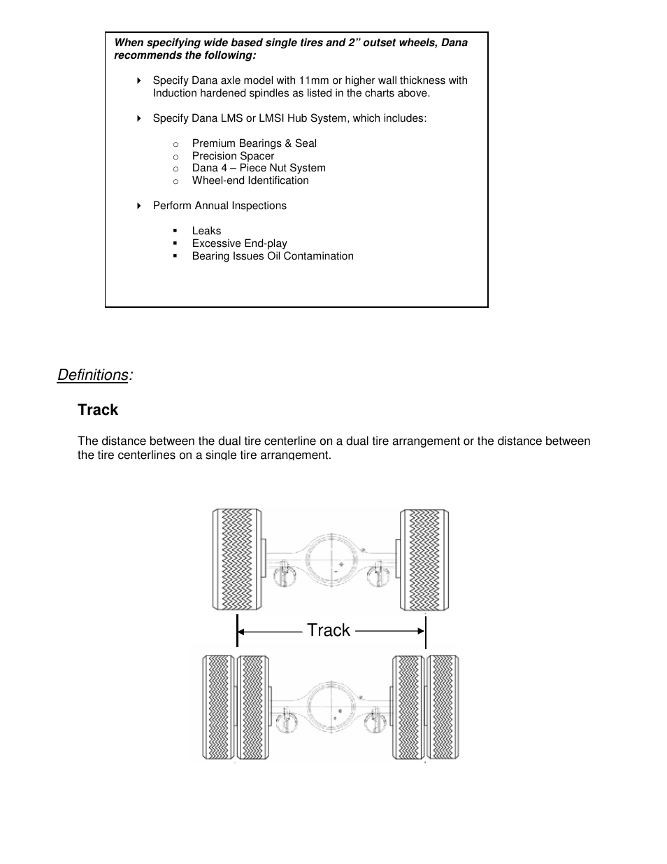 Track, Definitions | Spicer Dana Drive Axles with Wide Base Single Tires - Guidelines User Manual | Page 3 / 4