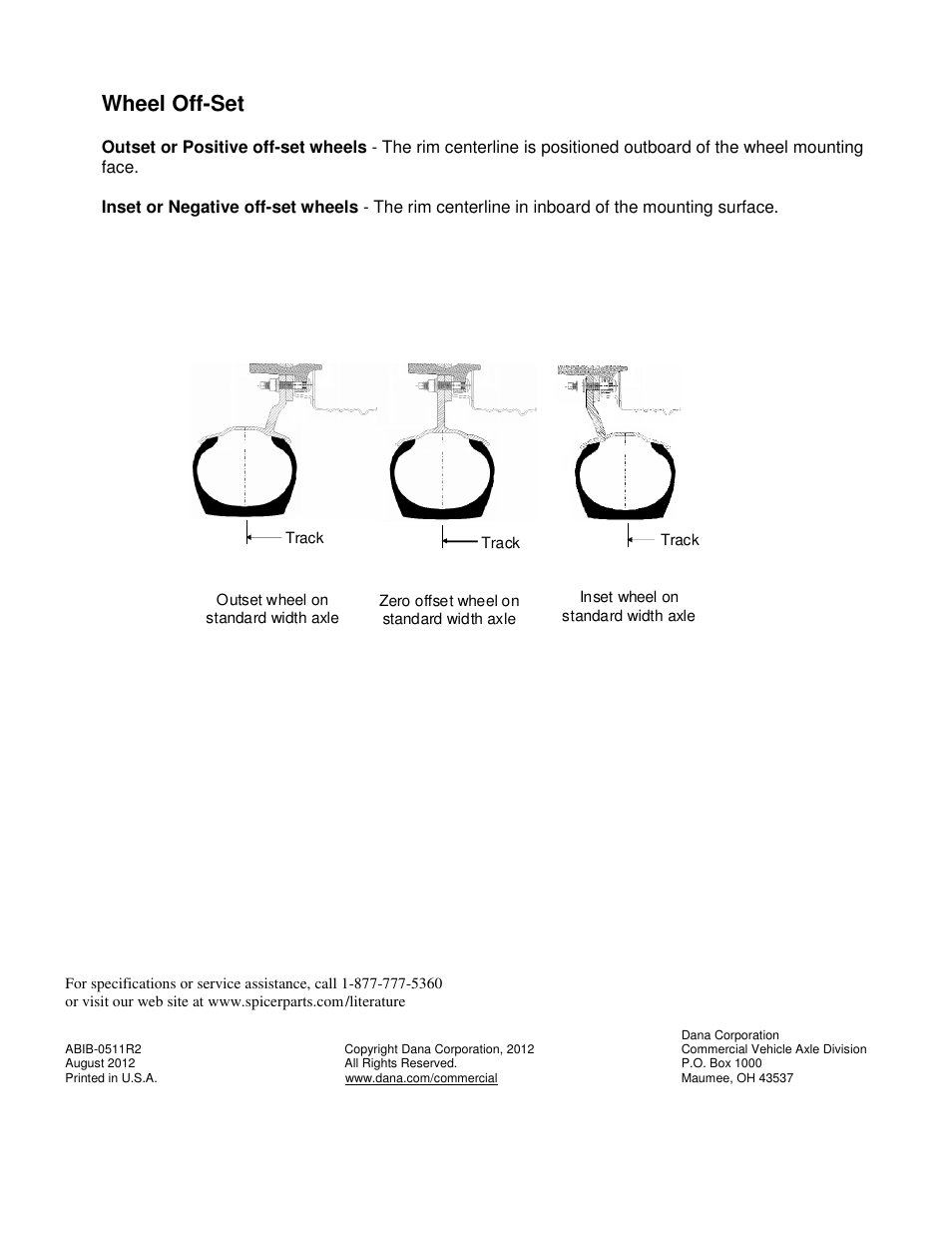 Wheel off-set | Spicer Dana Drive Axles with Wide Base Single Tires - Guidelines User Manual | Page 4 / 4