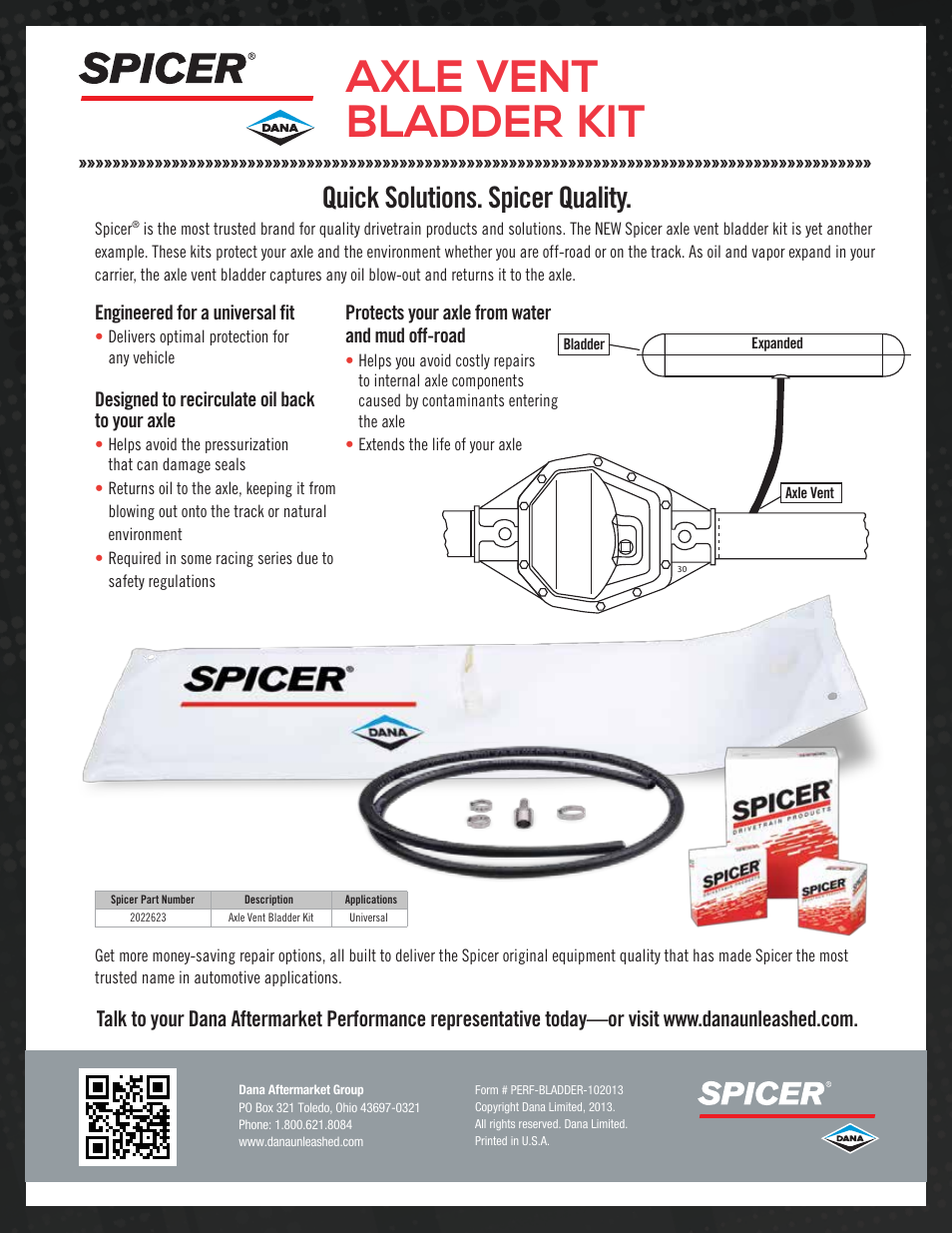 Axle vent bladder kit, Quick solutions. spicer quality | Spicer Axle Vent Bladder Kit User Manual | Page 2 / 2