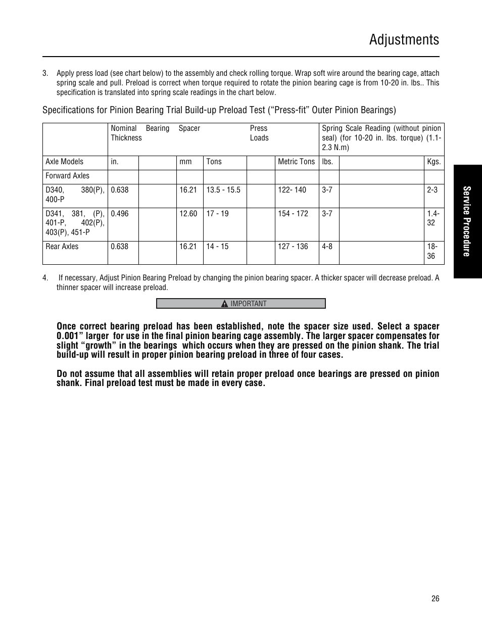 Adjustments | Spicer Single Drive Axles Service Manual: 34DS, 34RS, 38DS, 38RS, DS340, RS340, DS380, RS380, DS400, RS400, DS3 User Manual | Page 29 / 98