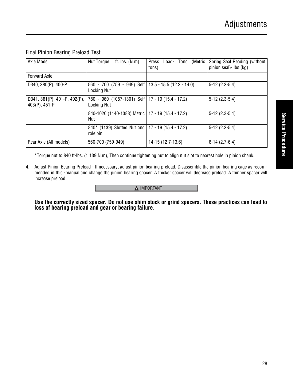 Adjustments | Spicer Single Drive Axles Service Manual: 34DS, 34RS, 38DS, 38RS, DS340, RS340, DS380, RS380, DS400, RS400, DS3 User Manual | Page 31 / 98