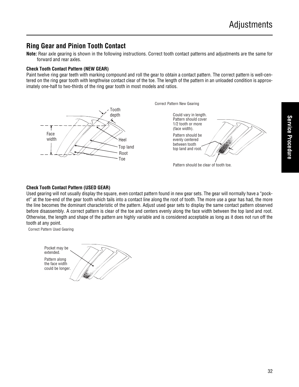 Ring gear and pinion tooth contact, Adjustments | Spicer Single Drive Axles Service Manual: 34DS, 34RS, 38DS, 38RS, DS340, RS340, DS380, RS380, DS400, RS400, DS3 User Manual | Page 35 / 98