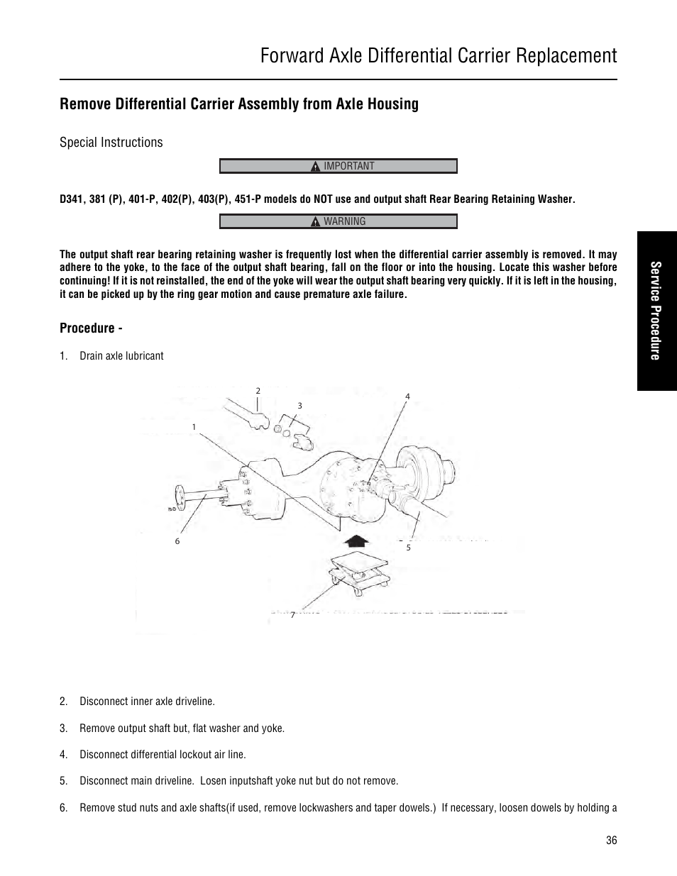 Forward axle differential carrier replacement | Spicer Single Drive Axles Service Manual: 34DS, 34RS, 38DS, 38RS, DS340, RS340, DS380, RS380, DS400, RS400, DS3 User Manual | Page 39 / 98