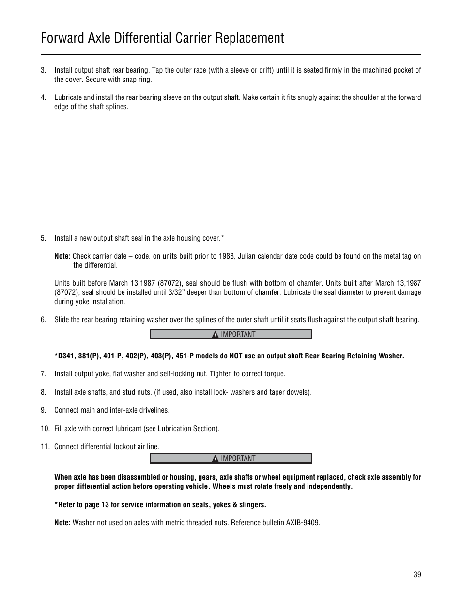 Forward axle differential carrier replacement | Spicer Single Drive Axles Service Manual: 34DS, 34RS, 38DS, 38RS, DS340, RS340, DS380, RS380, DS400, RS400, DS3 User Manual | Page 42 / 98