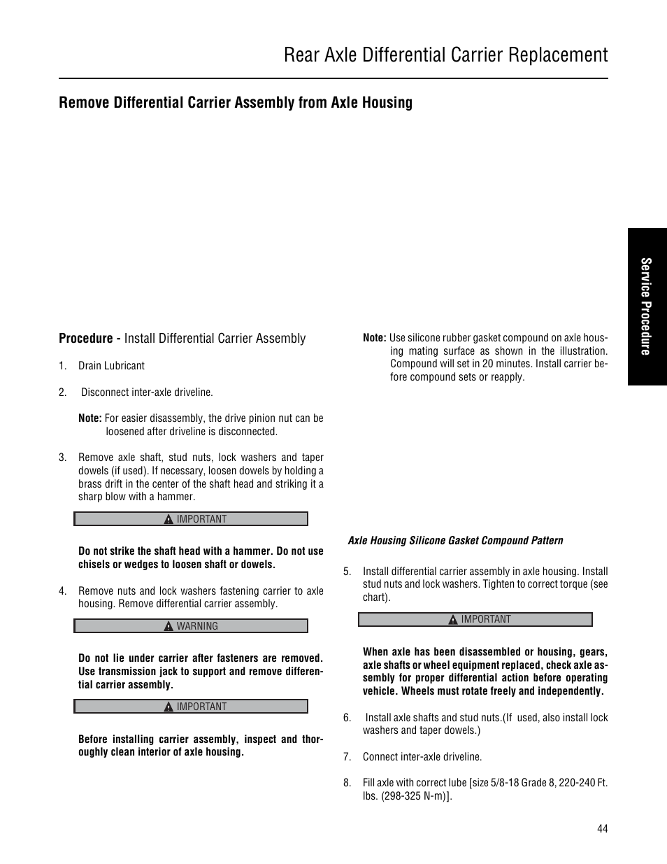 Rear axle differential carrier replacement | Spicer Single Drive Axles Service Manual: 34DS, 34RS, 38DS, 38RS, DS340, RS340, DS380, RS380, DS400, RS400, DS3 User Manual | Page 47 / 98