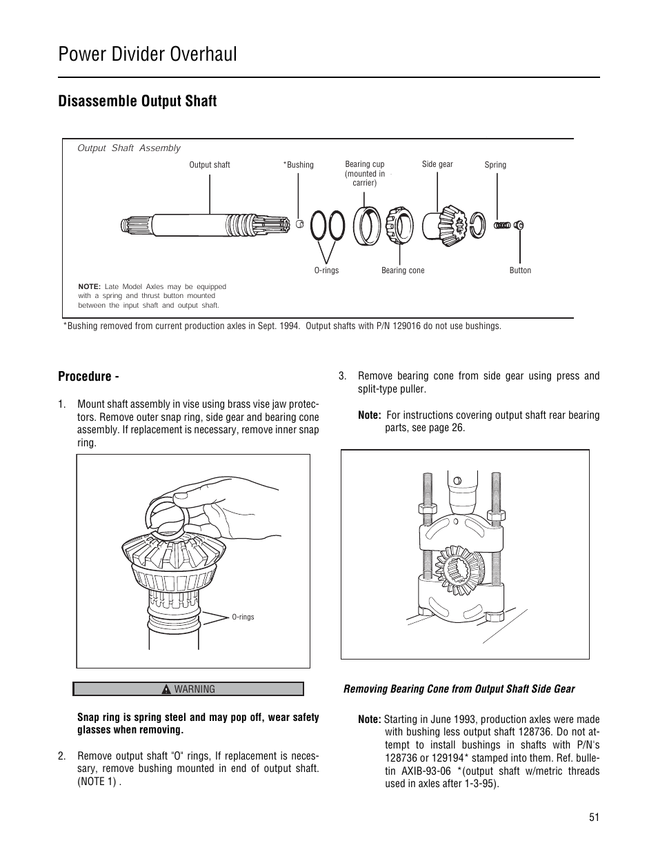 Disassemble output shaft, Power divider overhaul, Procedure | Spicer Single Drive Axles Service Manual: 34DS, 34RS, 38DS, 38RS, DS340, RS340, DS380, RS380, DS400, RS400, DS3 User Manual | Page 54 / 98