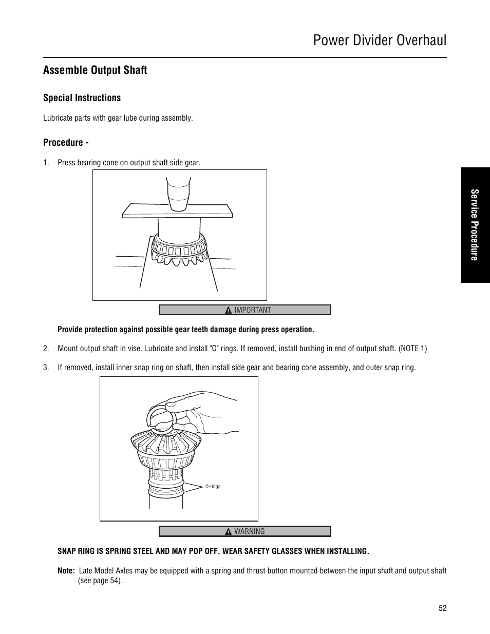 Assemble output shaft, Power divider overhaul | Spicer Single Drive Axles Service Manual: 34DS, 34RS, 38DS, 38RS, DS340, RS340, DS380, RS380, DS400, RS400, DS3 User Manual | Page 55 / 98