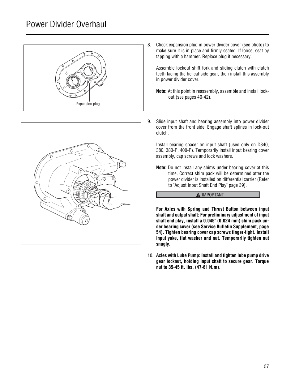 Power divider overhaul | Spicer Single Drive Axles Service Manual: 34DS, 34RS, 38DS, 38RS, DS340, RS340, DS380, RS380, DS400, RS400, DS3 User Manual | Page 60 / 98