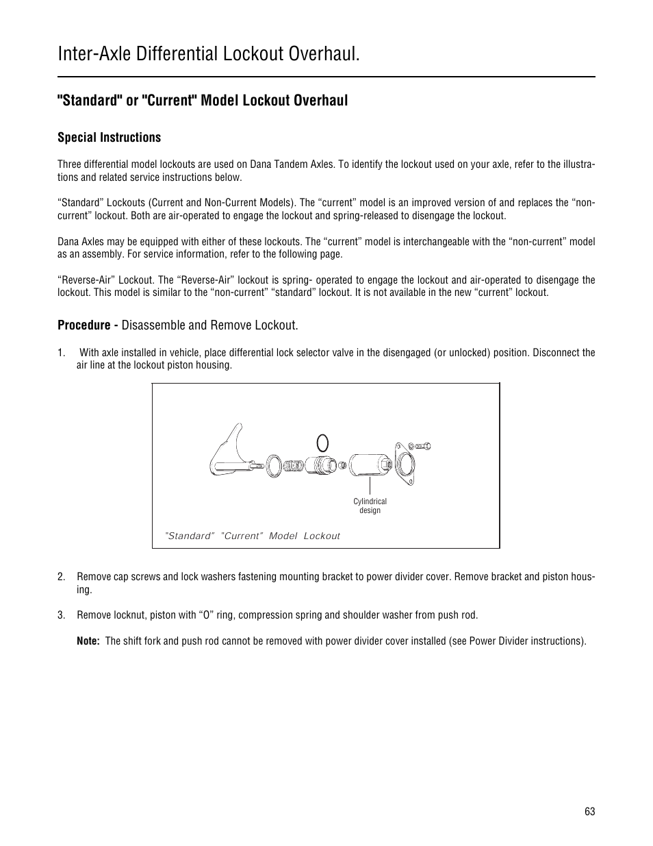 Standard" or "current" model lockout overhaul, Inter-axle differential lockout overhaul | Spicer Single Drive Axles Service Manual: 34DS, 34RS, 38DS, 38RS, DS340, RS340, DS380, RS380, DS400, RS400, DS3 User Manual | Page 66 / 98