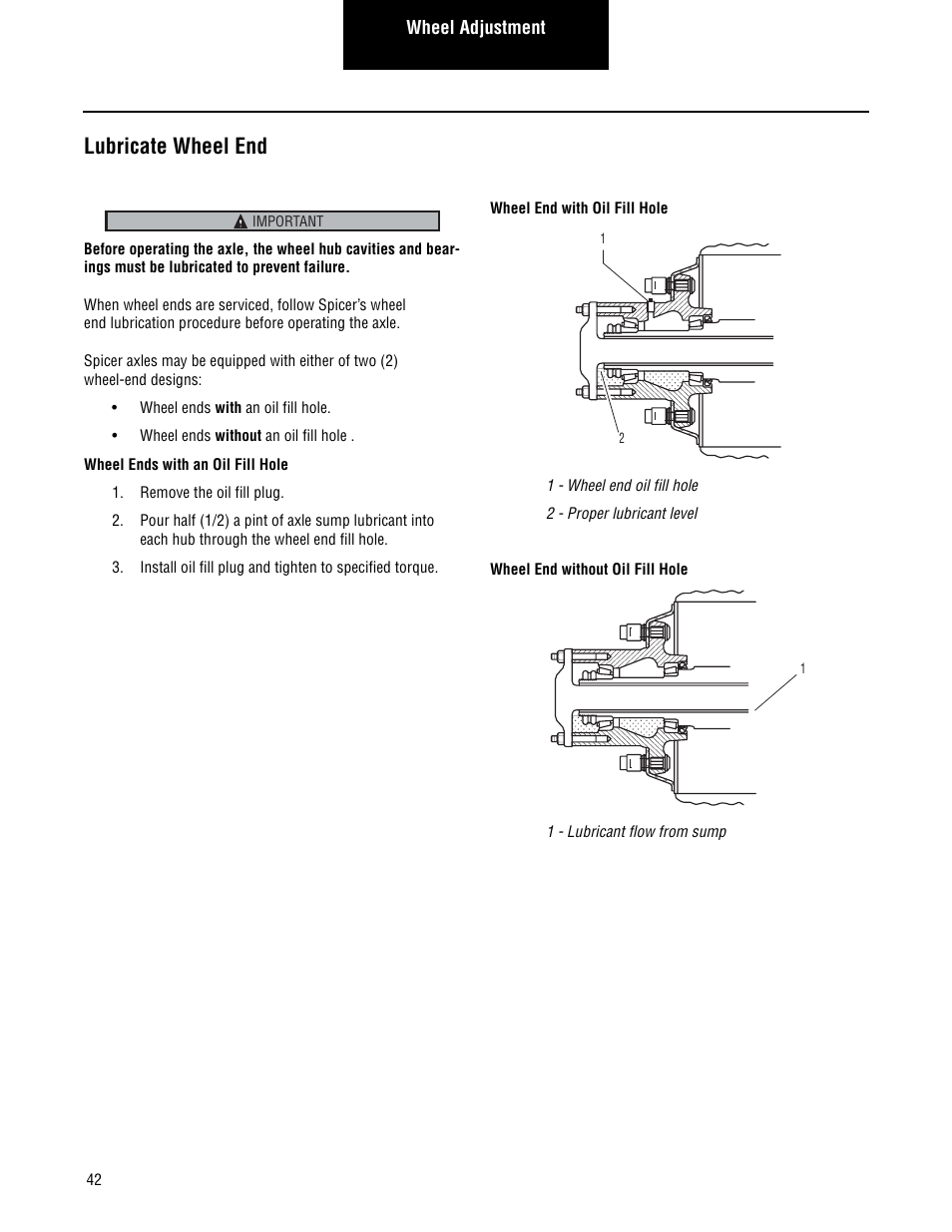 Lubricate wheel end | Spicer Single Drive Axles Service Manual: S110 and S130 User Manual | Page 45 / 54