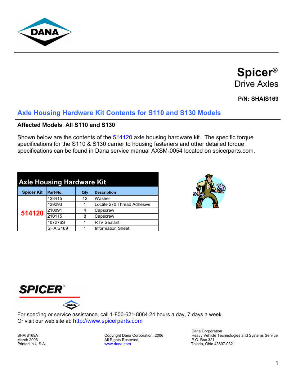 Spicer S130 User Manual | 1 page