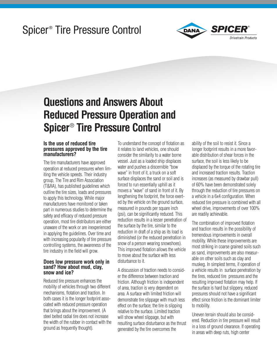 Spicer Tire Pressure Control User Manual | 8 pages