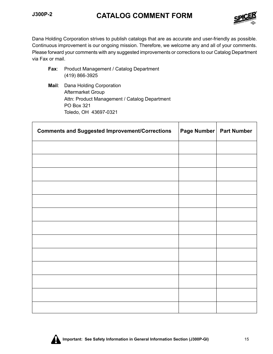 Spicer DRIVELINE COMPONENTS CATALOG FLANGE YOKES User Manual | Page 15 / 16