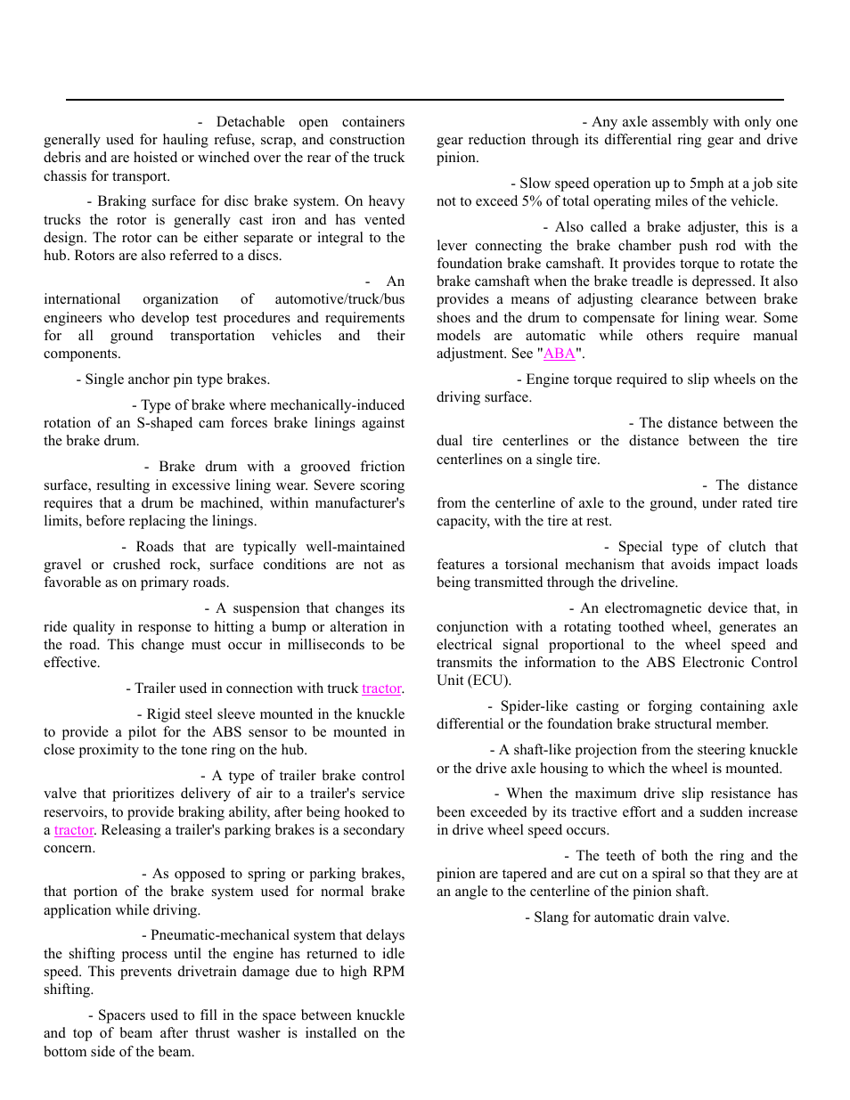Glossary, Soft dampened clutch, Semi-trailers | Allowable, Site travel, When, Semi-trailer, Roll-off containers, Roll-off, Shift inhibitor | Spicer Drive Axles Application Guidelines User Manual | Page 102 / 113
