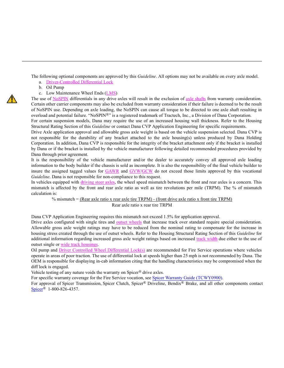 Fire service - additional important information, Important notes | Spicer Drive Axles Application Guidelines User Manual | Page 15 / 113