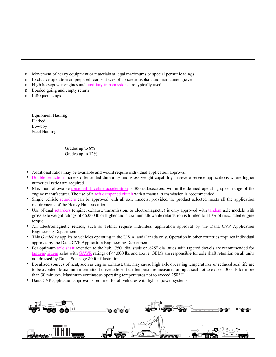Heavy haul, Vocational description, Typical vehicle types | Service definitions, General requirements and recommendations, Housing structural ratings | Spicer Drive Axles Application Guidelines User Manual | Page 16 / 113