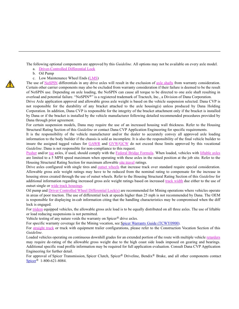 Mining - additional important information, Important notes | Spicer Drive Axles Application Guidelines User Manual | Page 30 / 113
