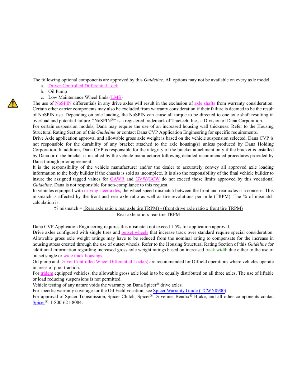 Oil field - additional important information, Important notes | Spicer Drive Axles Application Guidelines User Manual | Page 36 / 113
