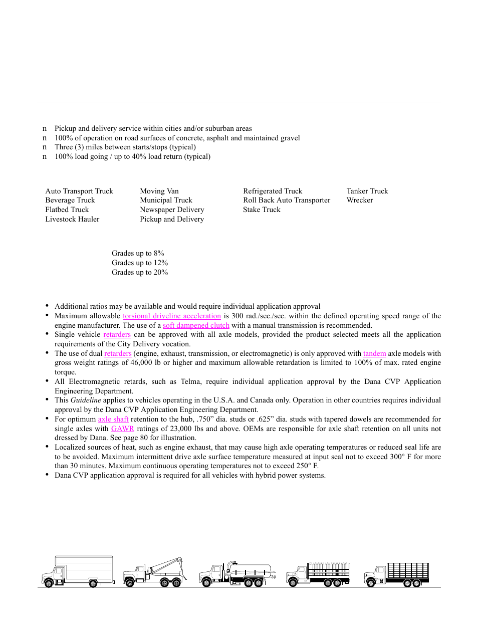 City delivery, Vocational description, Typical vehicle types | General requirements and recommendations, Service definitions, Housing structural ratings | Spicer Drive Axles Application Guidelines User Manual | Page 6 / 113
