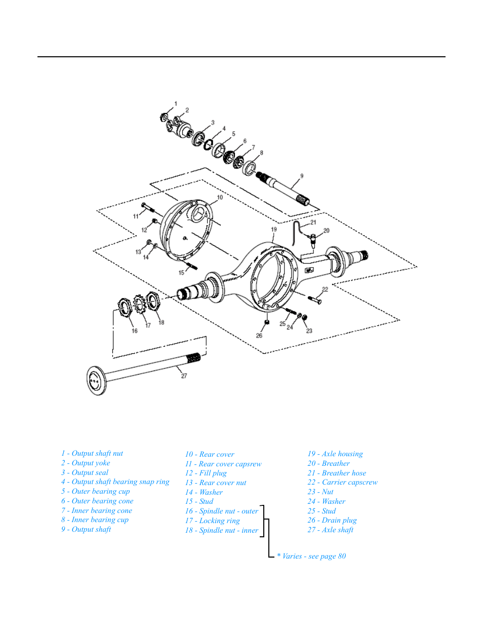 Nomenclature-general, Housing and output shaft assembly | Spicer Drive Axles Application Guidelines User Manual | Page 75 / 113