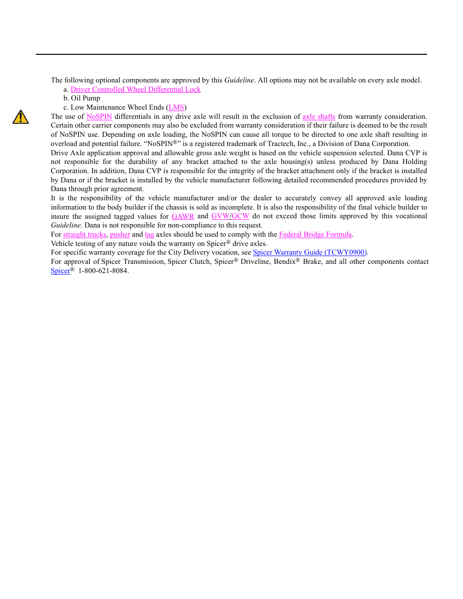 City delivery - additional important information | Spicer Drive Axles Application Guidelines User Manual | Page 8 / 113