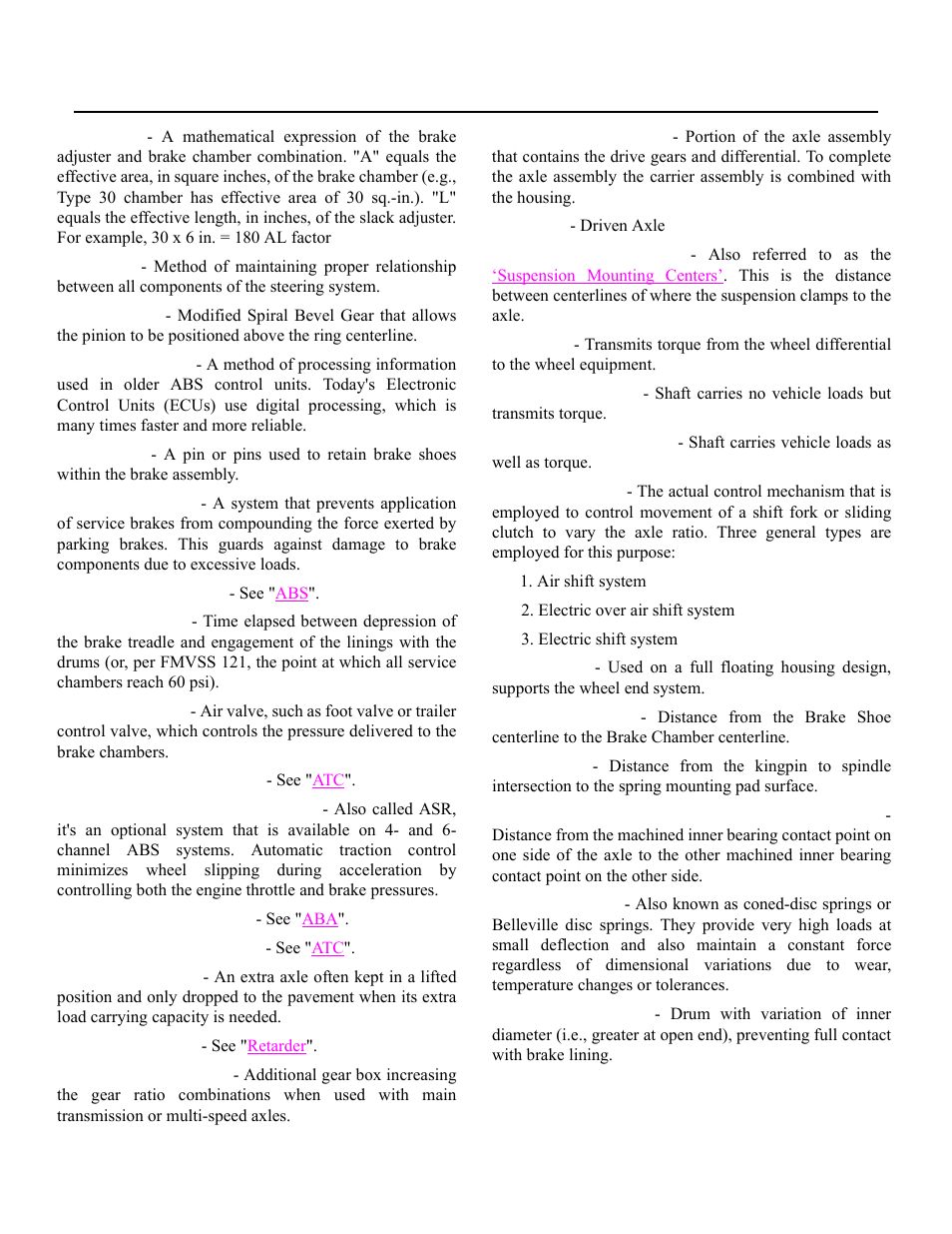 Glossary, Axle shaft, Axle shafts | Auxiliary transmissions, Axle mounting centers, Minimum, Holes in, Flange | Spicer Drive Axles Application Guidelines User Manual | Page 92 / 113