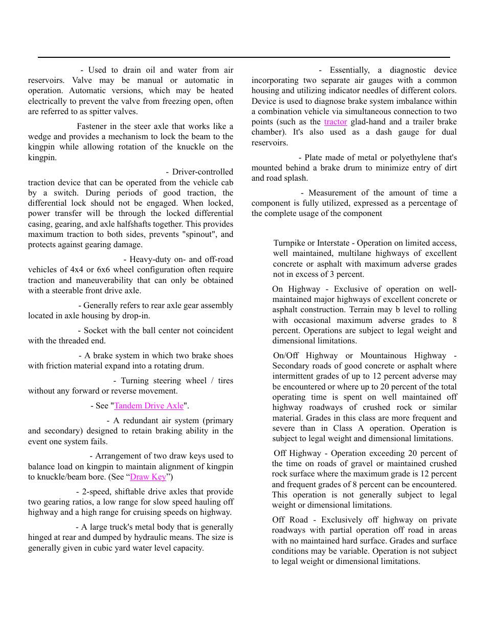 Glossary, Driver controlled wheel differential lock, Dump body | Driver-controlled differential lock, Driving steer axles, Driver controlled wheel differential lock(s) | Spicer Drive Axles Application Guidelines User Manual | Page 96 / 113