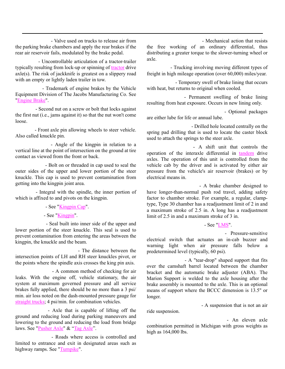 Liftable tag, Iftable axles, Liftable axles | Michigan special gravel trains, With, Glossary | Spicer Drive Axles Application Guidelines User Manual | Page 99 / 113