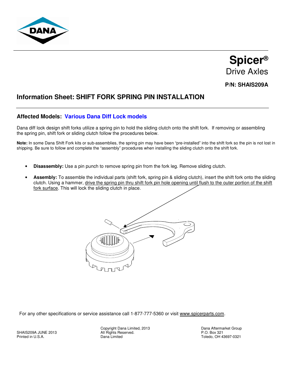 Spicer Shift Fork Spring Installation User Manual | 1 page
