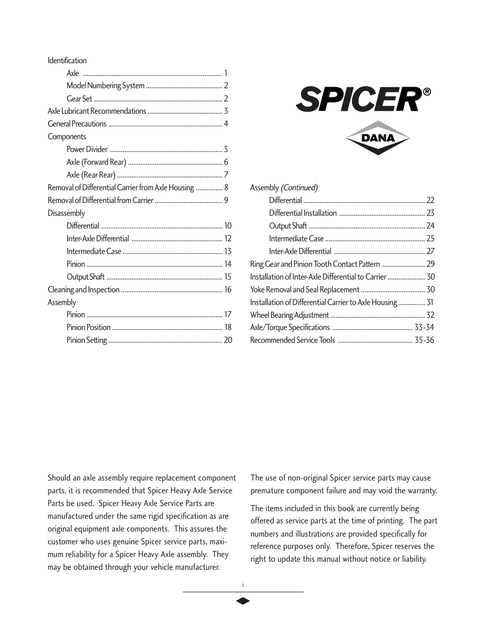 Spicer Tandem Drive Axles Service Manual J340-S, J380-S, J400-S, W460-S User Manual | Page 2 / 40