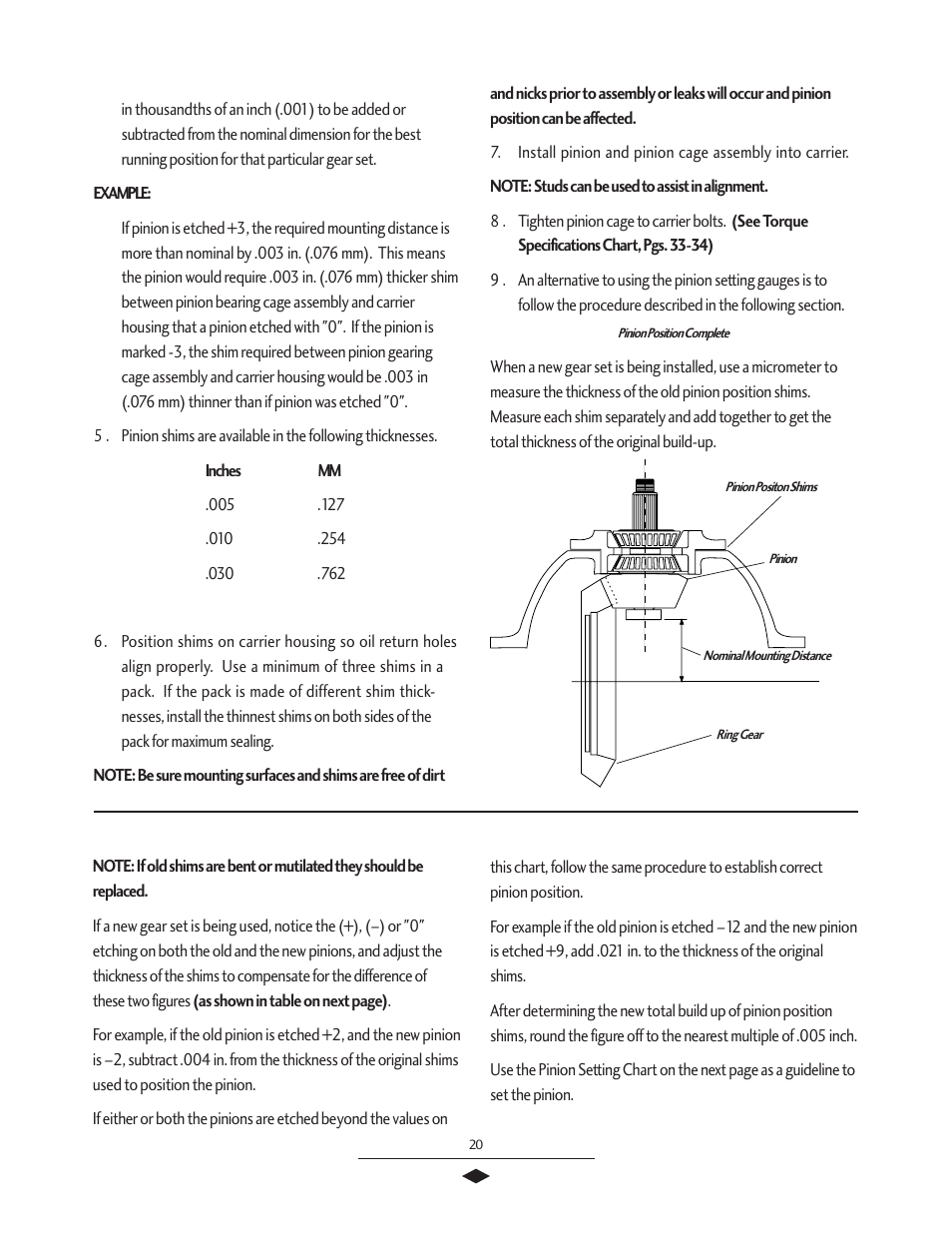 Pinion setting, Pinion position | Spicer Tandem Drive Axles Service Manual J340-S, J380-S, J400-S, W460-S User Manual | Page 22 / 40