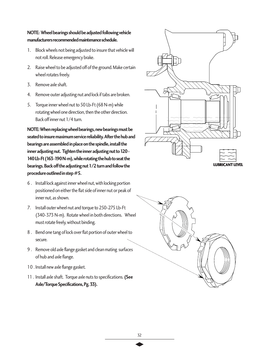 Wheel bearing adjustment | Spicer Tandem Drive Axles Service Manual J340-S, J380-S, J400-S, W460-S User Manual | Page 34 / 40