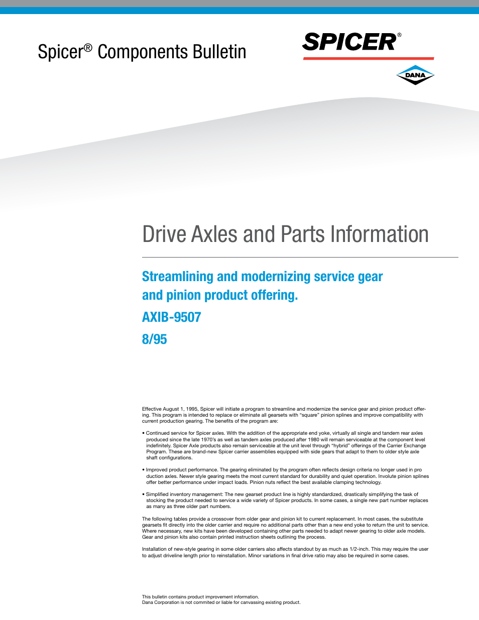 Spicer Drive Axles and Parts Information User Manual | 7 pages