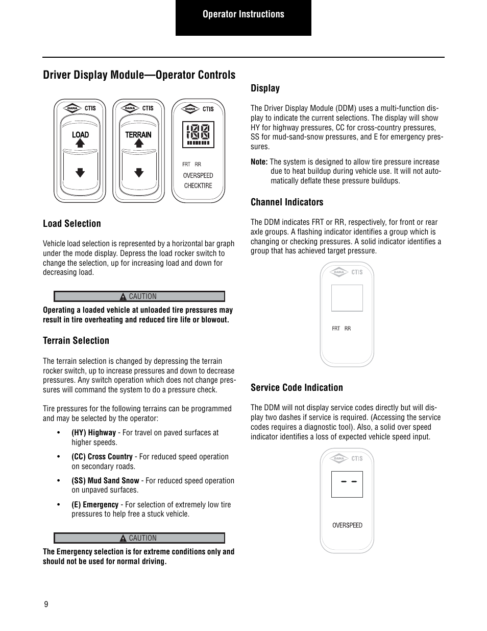 Driver display module—operator controls | Spicer CTIS (Central Tire Inflation System) Troubleshooting Guide User Manual | Page 12 / 72