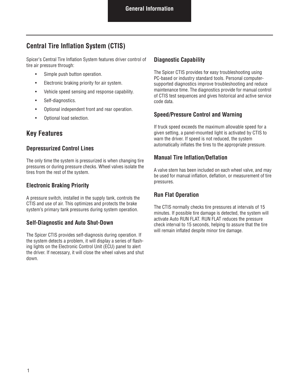 Central tire inflation system (ctis), Key features | Spicer CTIS (Central Tire Inflation System) Troubleshooting Guide User Manual | Page 4 / 72
