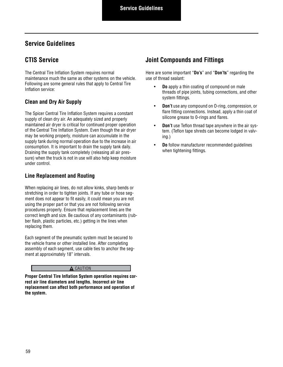 Service guidelines, Service guidelines ctis service, Joint compounds and fittings | Spicer CTIS (Central Tire Inflation System) Troubleshooting Guide User Manual | Page 62 / 72