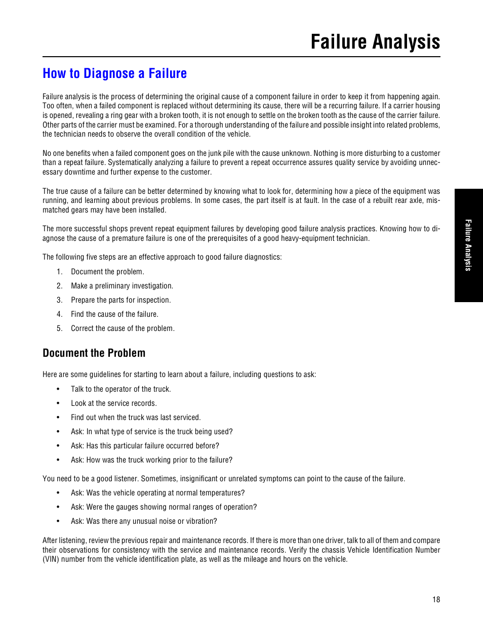 How to diagnose a failure, Document the problem, Failure analysis | Spicer Drive Axles Failure Analysis Service Manual User Manual | Page 19 / 50