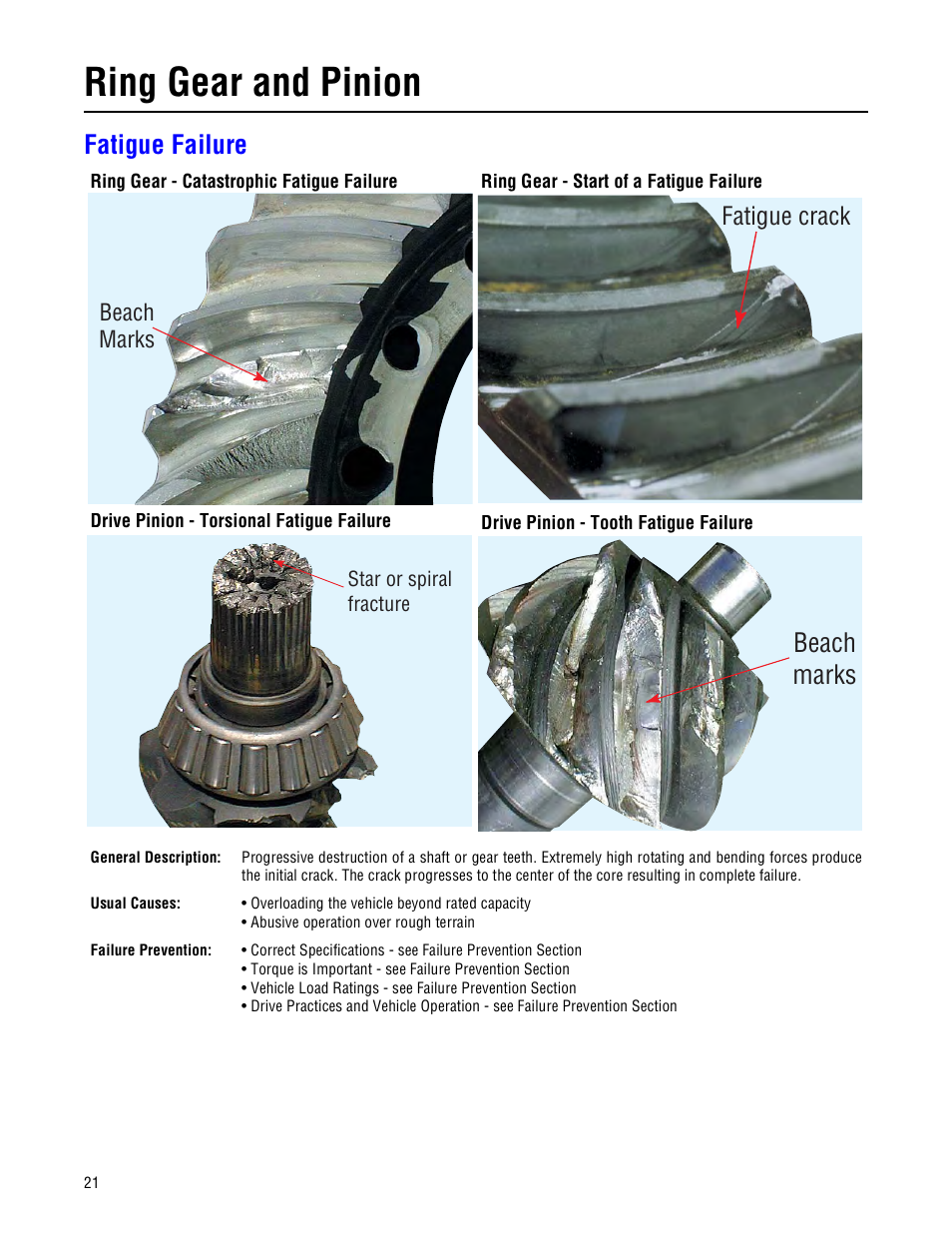 Fatigue failure, Ring gear and pinion, Beach marks | Fatigue crack | Spicer Drive Axles Failure Analysis Service Manual User Manual | Page 22 / 50