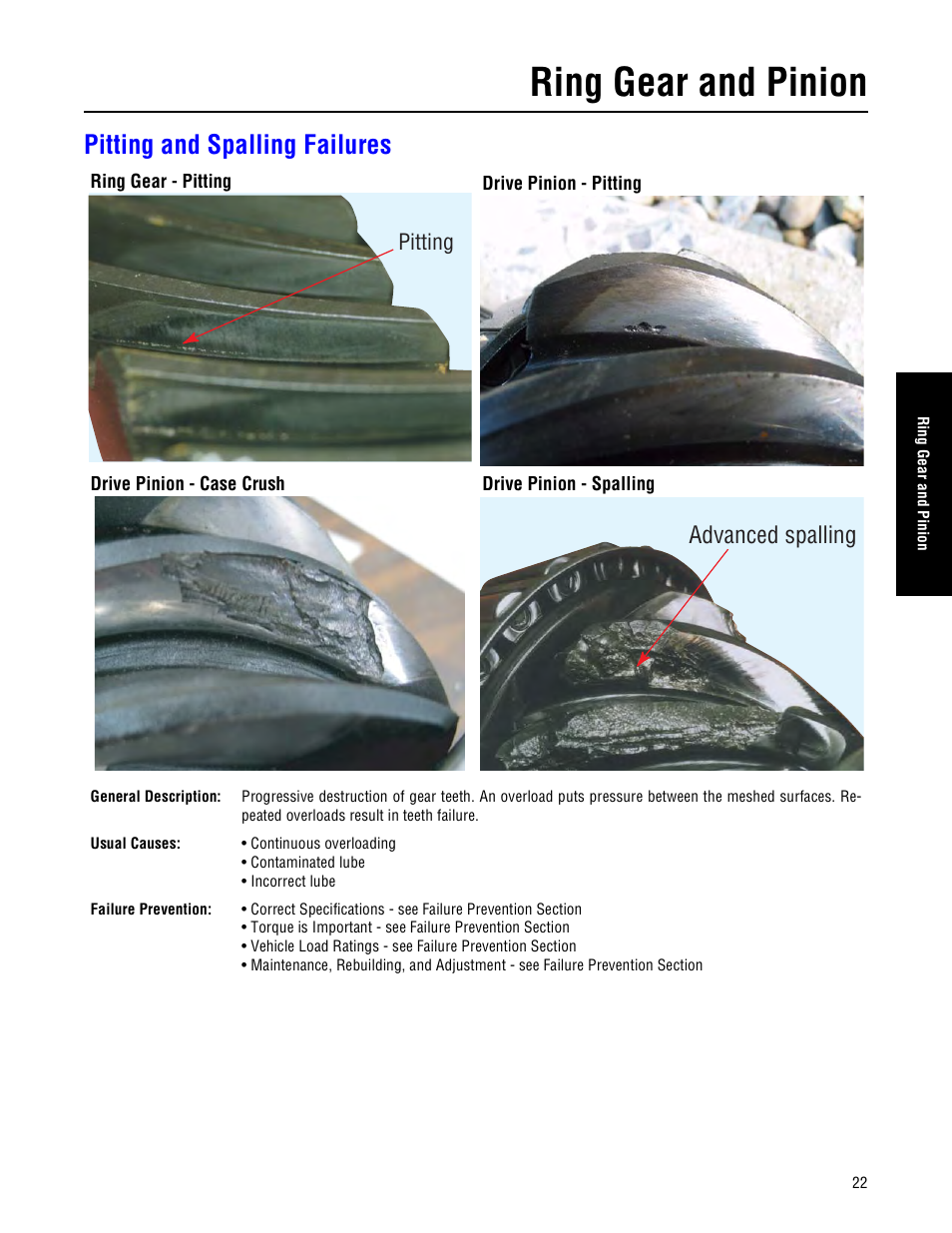 Pitting and spalling failures, Ring gear and pinion, Advanced spalling | Spicer Drive Axles Failure Analysis Service Manual User Manual | Page 23 / 50