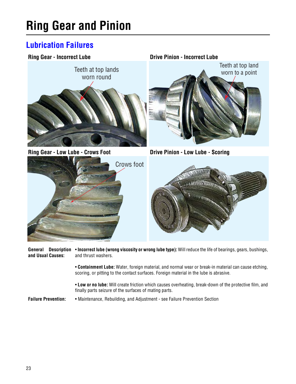 Lubrication failures, Ring gear and pinion | Spicer Drive Axles Failure Analysis Service Manual User Manual | Page 24 / 50